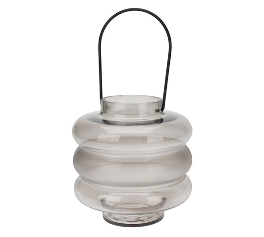 Γυάλινο φανάρι με χερούλι σε φυμέ χρ.,20cm