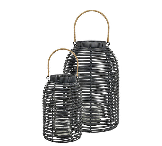 Σετ/2 Φανάρια από συνθετικό rattan οβαλ σχ.,μαύρο χρ.,39/46cm