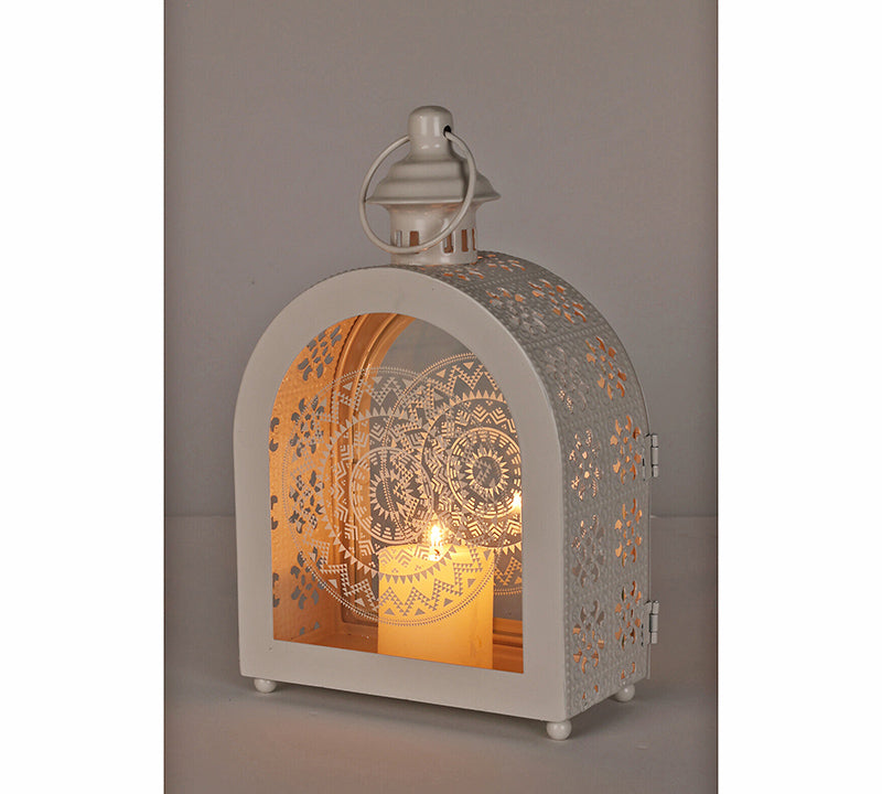 Σετ/2 Φανάρια σχ.αψίδα mandala print σε λευκό χρ.,26/33cm