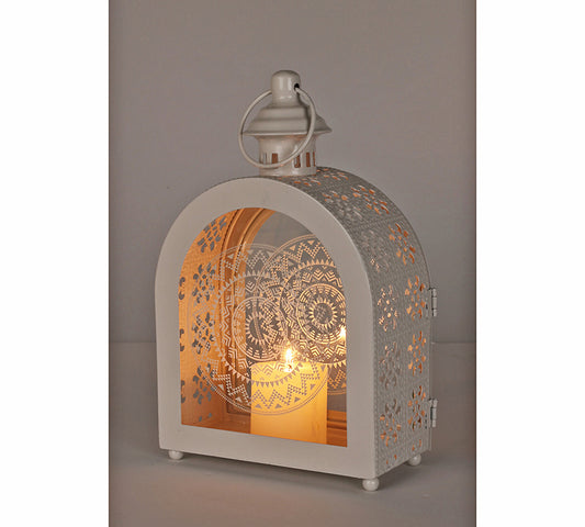 Σετ/2 Φανάρια σχ.αψίδα mandala print σε λευκό χρ.,26/33cm