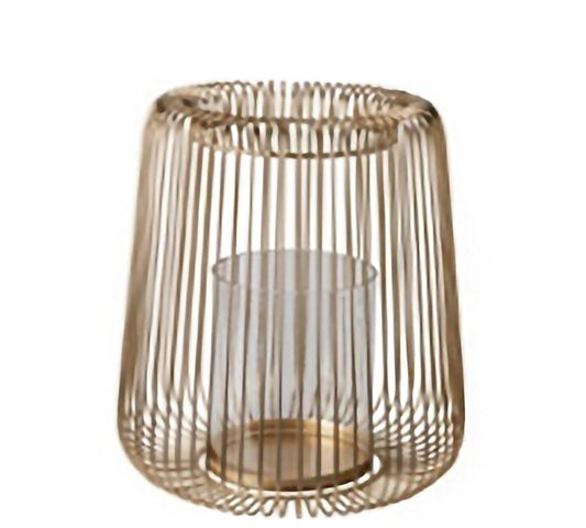 Φανάρι μεταλλικο με γυαλί, χρυσό 28cm