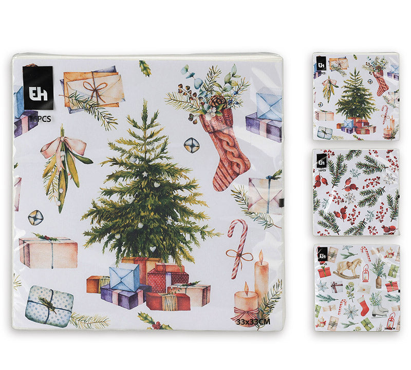 Χαρτοπετσέτες 33x33εκ σετ 16τεμ.,3 χριστ/κα prints