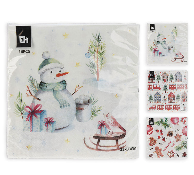 Χαρτοπετσέτες 33x33εκ σετ 16τεμ.,3 χριστ/κα prints