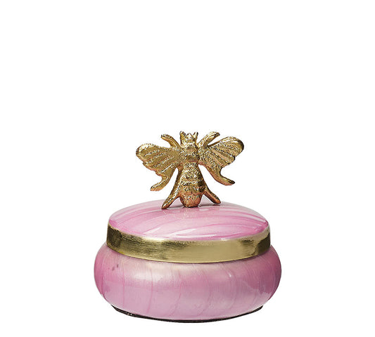 Μεταλλικό κουτί σε ροζ σμάλτο σχ.μέλισσα 8cm