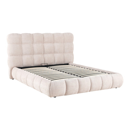 Κρεβάτι διπλό Abena pakoworld με αποθηκευτικό χώρο εκρού μπουκλέ ύφασμα 160x200εκ