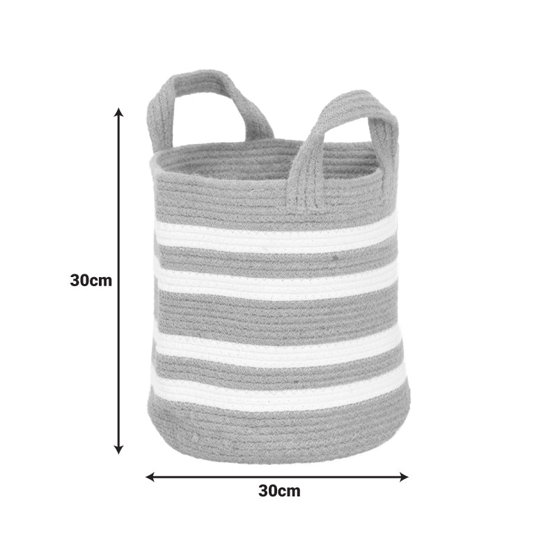 Διακοσμητικό καλάθι Mibra Inart βαμβάκι-γιούτα σε μπεζ-λευκή απόχρωση Φ30x30εκ