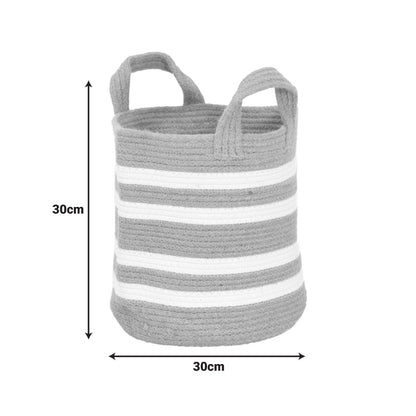 Διακοσμητικό καλάθι Mibra Inart βαμβάκι-γιούτα σε μπεζ-λευκή απόχρωση Φ30x30εκ
