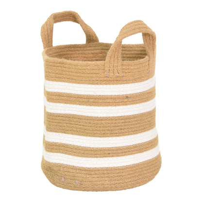Διακοσμητικό καλάθι Mibra Inart βαμβάκι-γιούτα σε μπεζ-λευκή απόχρωση Φ30x30εκ