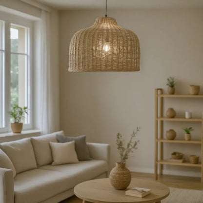 Φωτιστικό οροφής Ziquel Inart rattan σε φυσική απόχρωση Φ60x99εκ