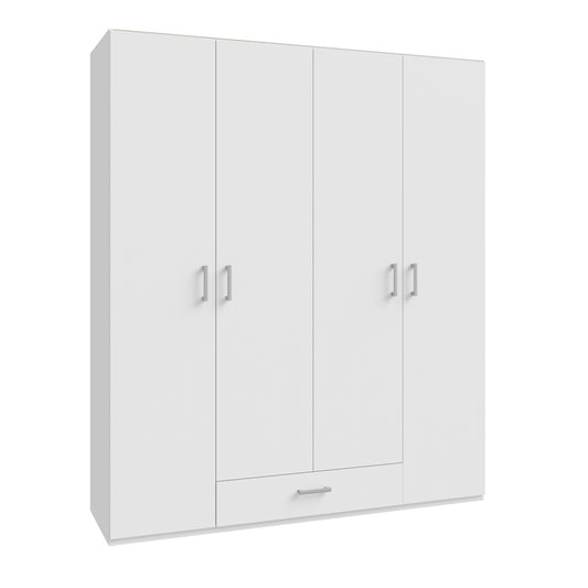 Ντουλάπα ανοιγόμενη τετράφυλλη Generiale pakoworld μελαμίνη λευκή με 3 ράφια γκρι 177.5x54.2x210.5εκ