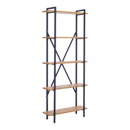 Βιβλιοθήκη Derena pakoworld oak με μαύρο μέταλλο 60x29x160εκ