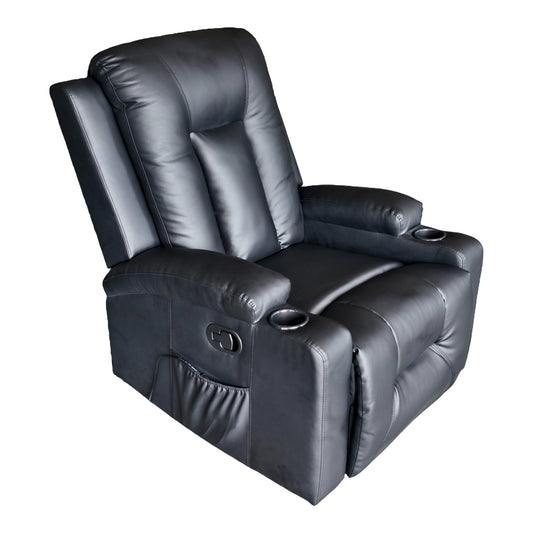Πολυθρόνα relax με μηχανισμό massage Gessel pakoworld PU σε μαύρη απόχρωση 80x90x98εκ