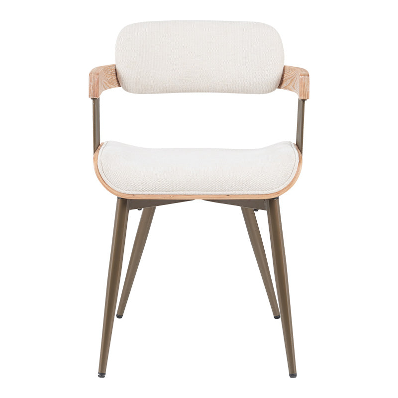 Πολυθρόνα Cameo pakoworld μέταλλο μπρονζέ-white-wash ξύλο-μπέζ ύφασμα 53x49.5x75.5εκ