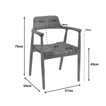 Πολυθρόνα Denverone pakoworld φυσικό teak ξύλο και ψάθα 57x54x79εκ