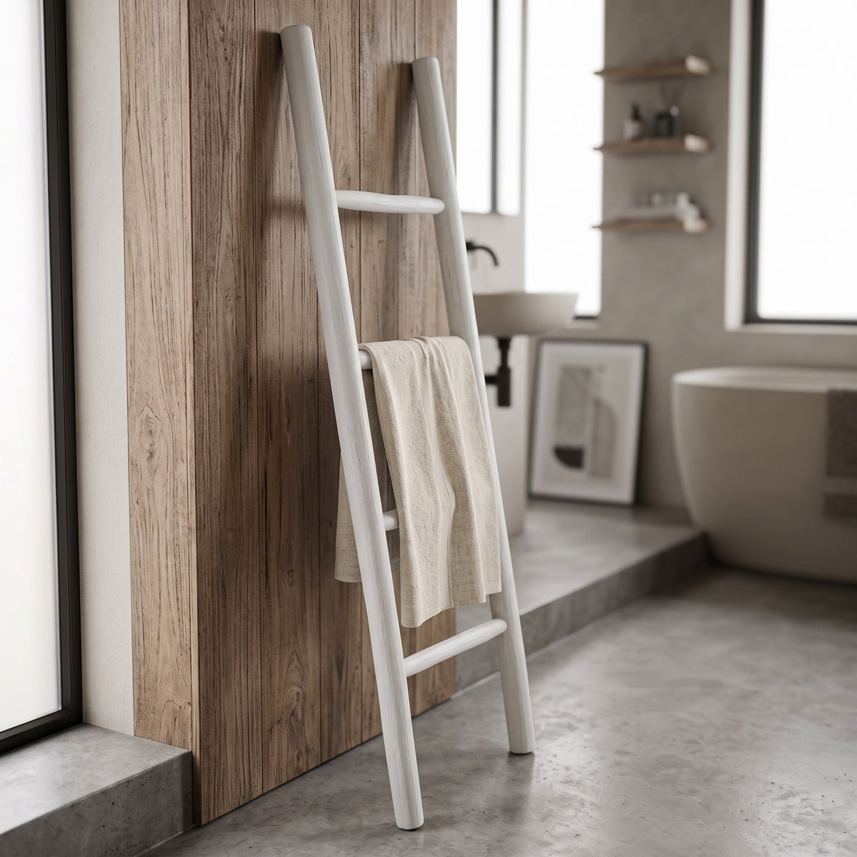 Σκάλα Morjeve pakoworld teak ξύλο σε white wash απόχρωση 45x6x150εκ