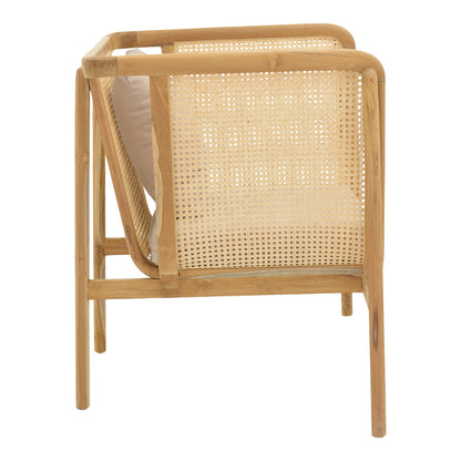 Πολυθρόνα Jenta pakoworld teak ξύλο με rattan σε φυσική απόχρωση και μπεζ μαξιλάρι 72x67x92εκ