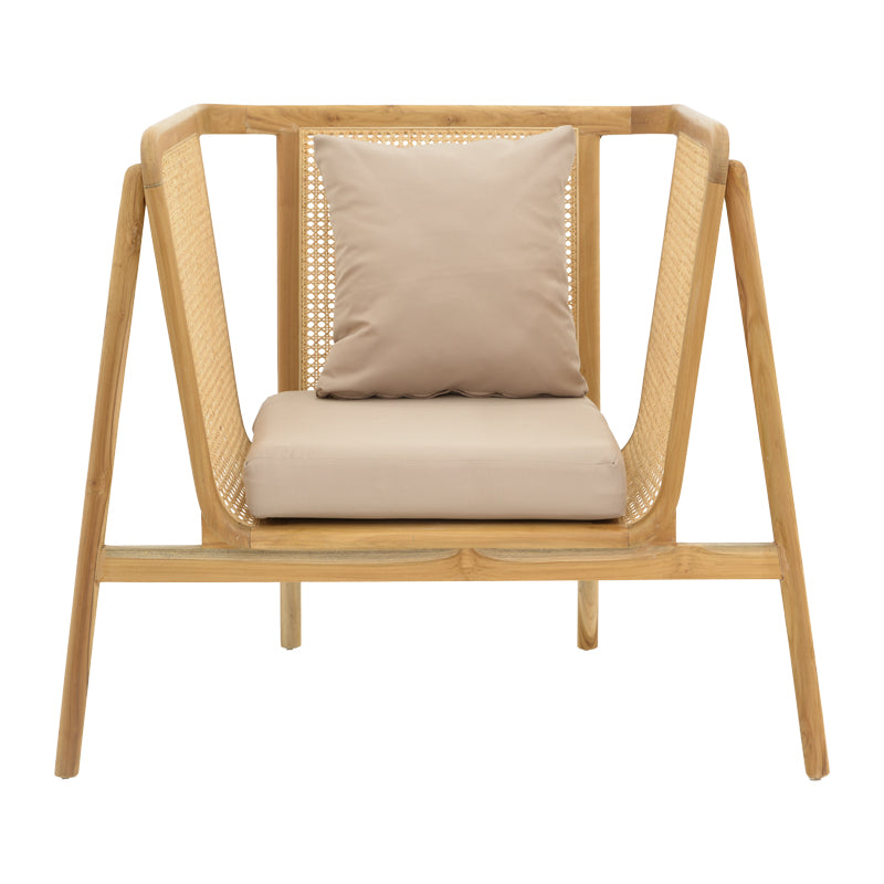 Πολυθρόνα Jenta pakoworld teak ξύλο με rattan σε φυσική απόχρωση και μπεζ μαξιλάρι 72x67x92εκ