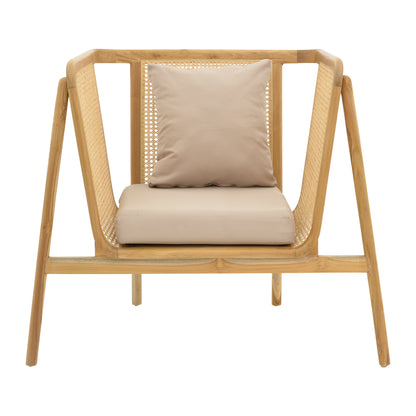 Πολυθρόνα Jenta pakoworld teak ξύλο με rattan σε φυσική απόχρωση και μπεζ μαξιλάρι 72x67x92εκ