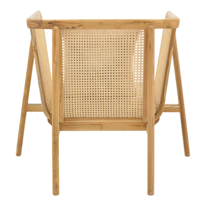 Πολυθρόνα Jenta pakoworld teak ξύλο με rattan σε φυσική απόχρωση και μπεζ μαξιλάρι 72x67x92εκ