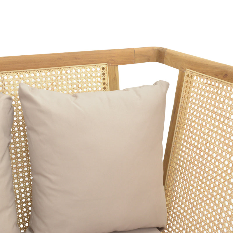 Καναπές τριθέσιος Jenta pakoworld teak ξύλο με rattan σε φυσική απόχρωση και μπεζ μαξιλάρι 203x67x92εκ
