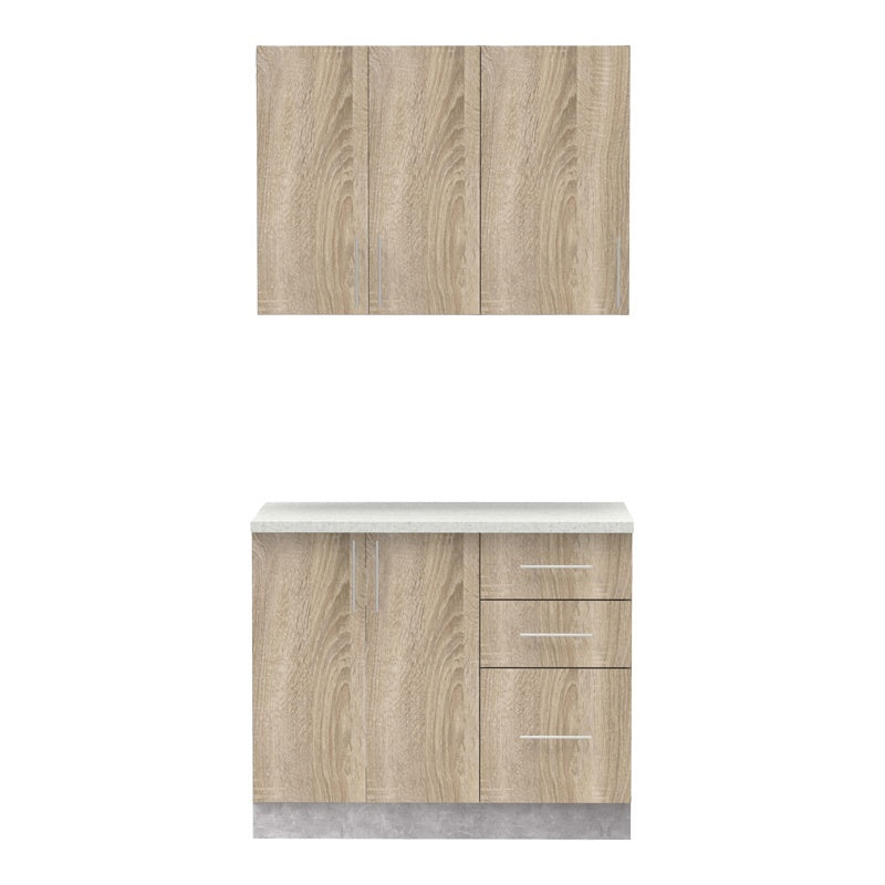 Σύνθεση κουζίνας Festa I pakoworld μελαμίνη σε sonoma απόχρωση και πάγκο σε ανοιχτό γκρι 100x60x85εκ