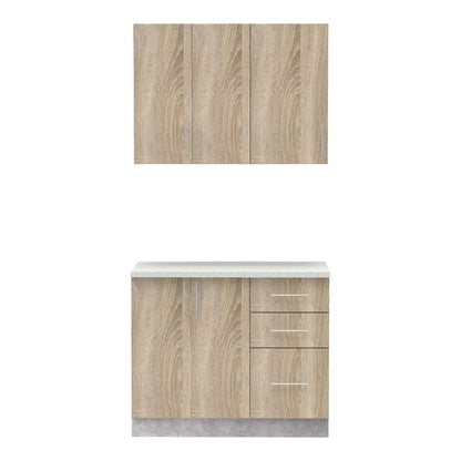 Σύνθεση κουζίνας Festa I pakoworld μελαμίνη σε sonoma απόχρωση και πάγκο σε ανοιχτό γκρι 100x60x85εκ