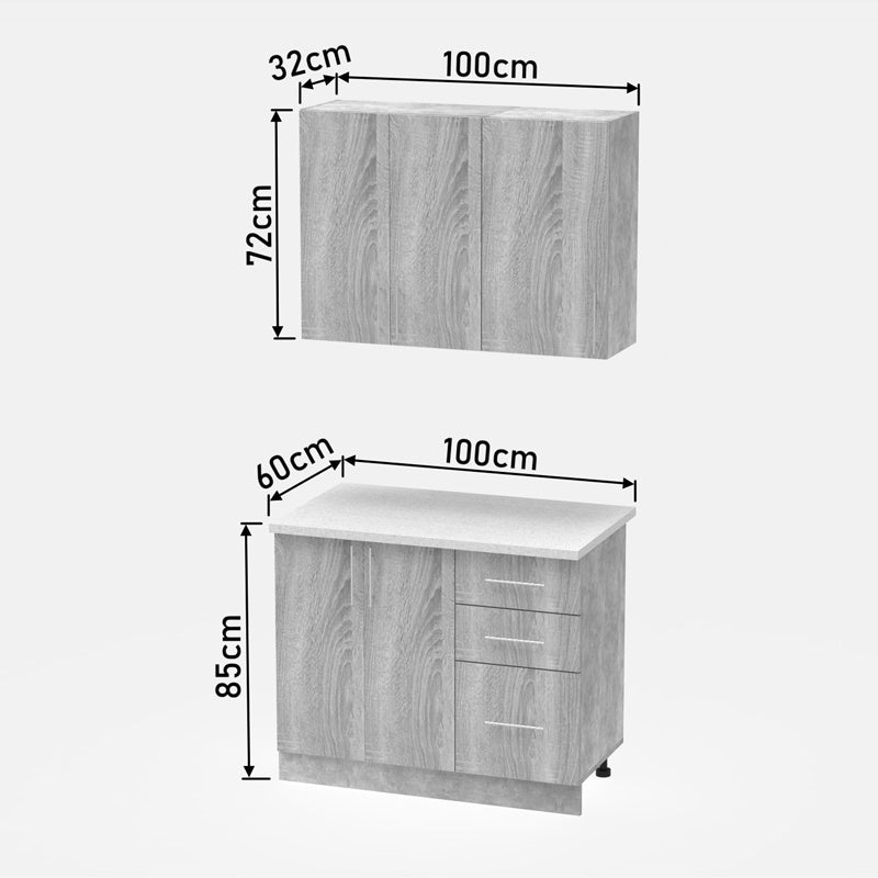 Σύνθεση κουζίνας Festa I pakoworld μελαμίνη σε sonoma απόχρωση και πάγκο σε ανοιχτό γκρι 100x60x85εκ