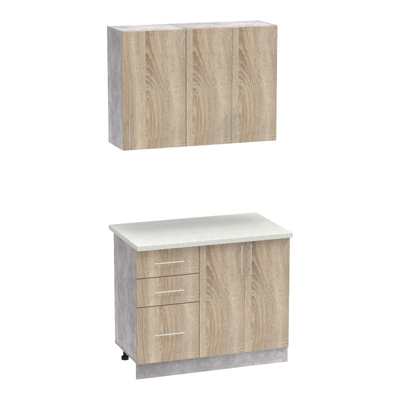 Σύνθεση κουζίνας Festa I pakoworld μελαμίνη σε sonoma απόχρωση και πάγκο σε ανοιχτό γκρι 100x60x85εκ