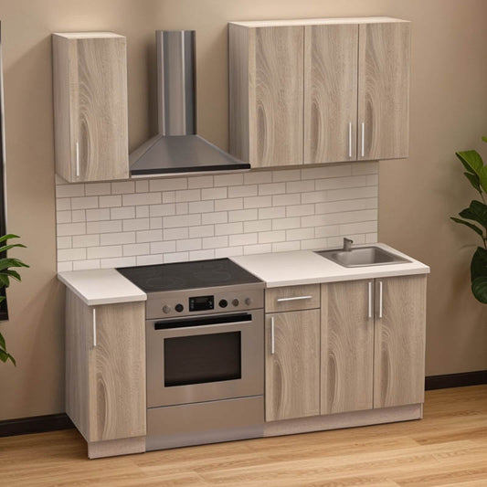 Σύνθεση κουζίνας Festa II pakoworld μελαμίνη σε sonoma απόχρωση και πάγκο σε ανοιχτό γκρι 120x60x85ε