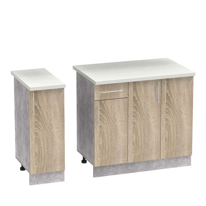 Σύνθεση κουζίνας Festa II pakoworld μελαμίνη σε sonoma απόχρωση και πάγκο σε ανοιχτό γκρι 120x60x85ε