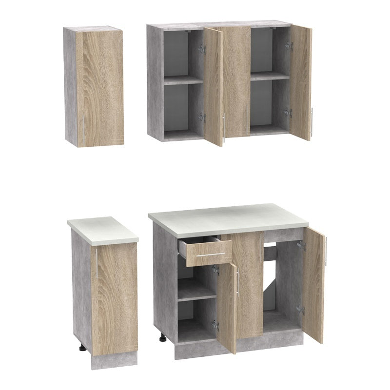 Σύνθεση κουζίνας Festa II pakoworld μελαμίνη σε sonoma απόχρωση και πάγκο σε ανοιχτό γκρι 120x60x85ε