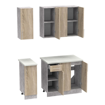 Σύνθεση κουζίνας Festa II pakoworld μελαμίνη σε sonoma απόχρωση και πάγκο σε ανοιχτό γκρι 120x60x85ε