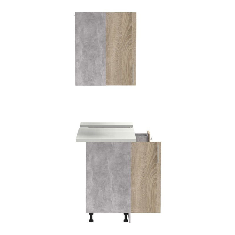 Σύνθεση κουζίνας Festa II pakoworld μελαμίνη σε sonoma απόχρωση και πάγκο σε ανοιχτό γκρι 120x60x85ε