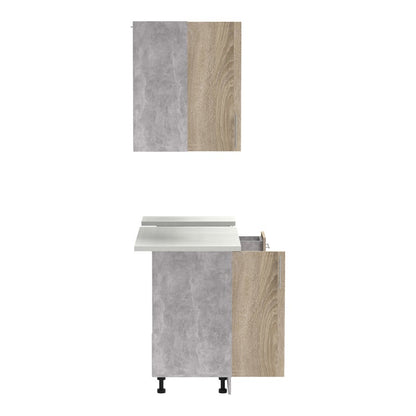 Σύνθεση κουζίνας Festa II pakoworld μελαμίνη σε sonoma απόχρωση και πάγκο σε ανοιχτό γκρι 120x60x85ε