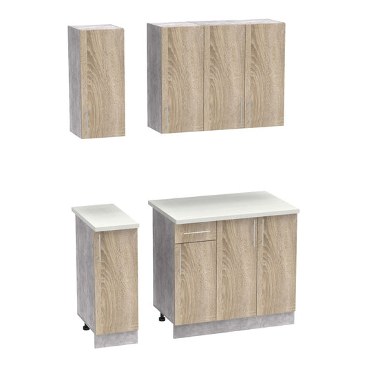 Σύνθεση κουζίνας Festa II pakoworld μελαμίνη σε sonoma απόχρωση και πάγκο σε ανοιχτό γκρι 120x60x85ε