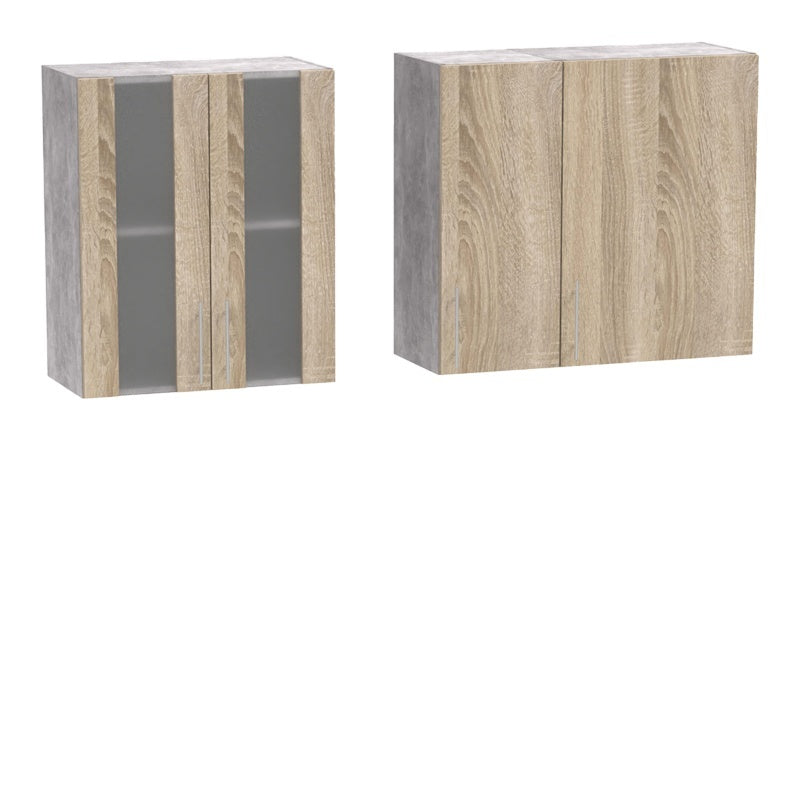 Σύνθεση κουζίνας Festa III pakoworld μελαμίνη σε sonoma απόχρωση και πάγκο σε ανοιχτό γκρι 140x60x85