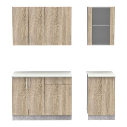 Σύνθεση κουζίνας Festa IV pakoworld μελαμίνη σε sonoma απόχρωση και πάγκο σε ανοιχτό γκρι 160x60x85ε