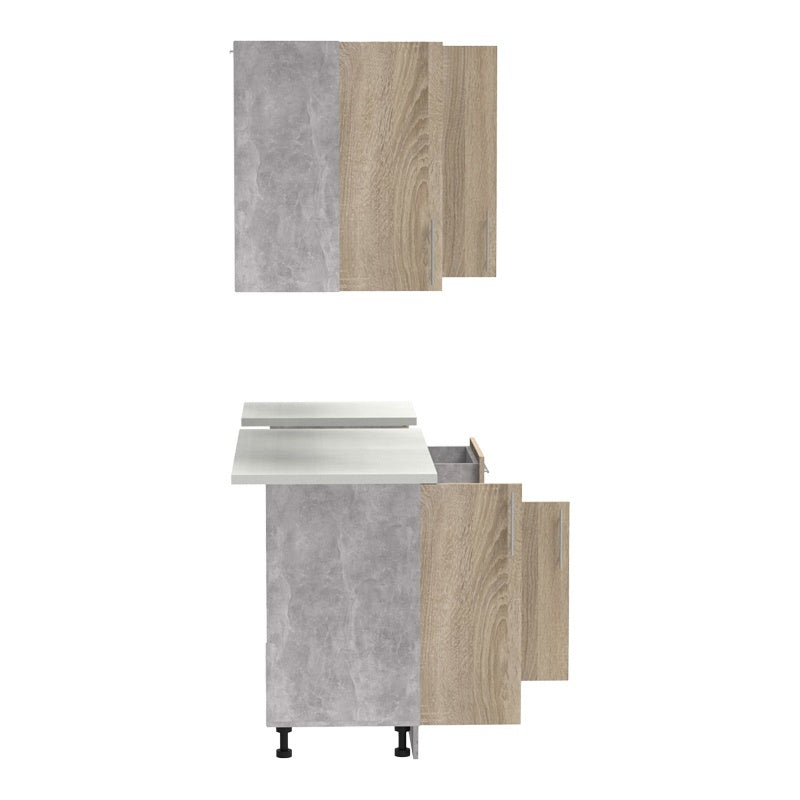 Σύνθεση κουζίνας Festa IV pakoworld μελαμίνη σε sonoma απόχρωση και πάγκο σε ανοιχτό γκρι 160x60x85ε