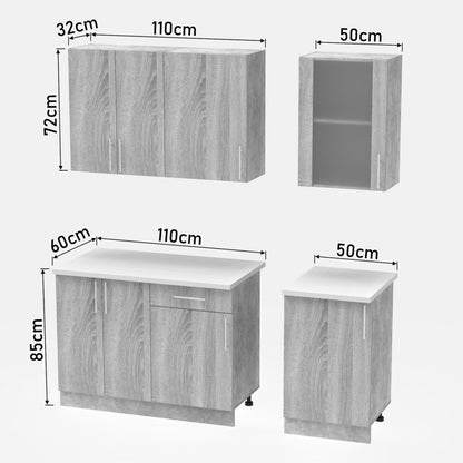 Σύνθεση κουζίνας Festa IV pakoworld μελαμίνη σε sonoma απόχρωση και πάγκο σε ανοιχτό γκρι 160x60x85ε