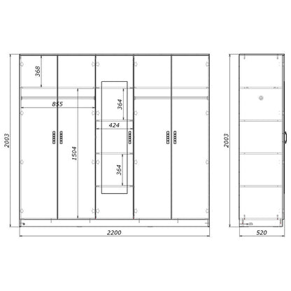 Ντουλάπα πεντάφυλλη με καθρέφτη Luna pakoworld σε wenge απόχρωση 220x52x200εκ