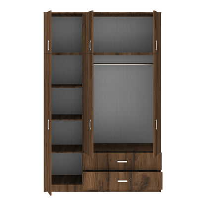 Ντουλάπα τρίφυλλη με συρτάρια Royal pakoworld καρυδι-oak 150x58x230εκ