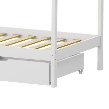 Παιδικό κρεβάτι Mellin τ. Montessori με 2 συρτάρια pakoworld ξύλο πεύκου σε λευκή απόχρωση 90x190εκ