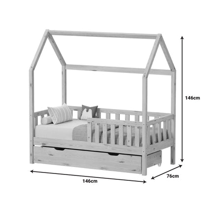 Παιδικό κρεβάτι Bendina τ. Montessori με συρτάρι pakoworld ξύλο πεύκου σε λευκή απόχρωση 70x140εκ