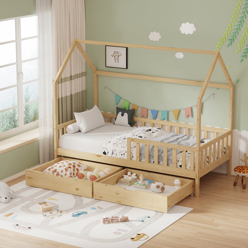 Παιδικό κρεβάτι Piccolo τ. Montessori με 2 συρτάρια pakoworld ξύλο πεύκου σε φυσική απόχρωση 90x190ε