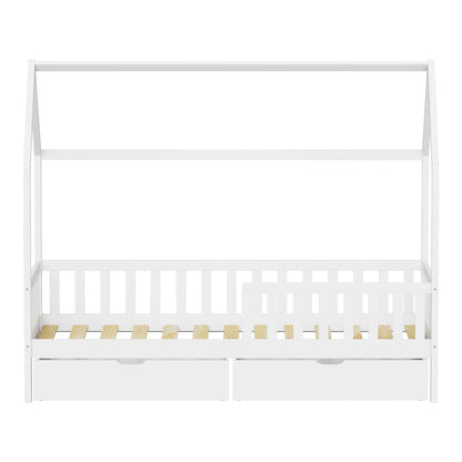 Παιδικό κρεβάτι Piccolo τ. Montessori με 2 συρτάρια pakoworld ξύλο πεύκου σε λευκή απόχρωση 90x190εκ