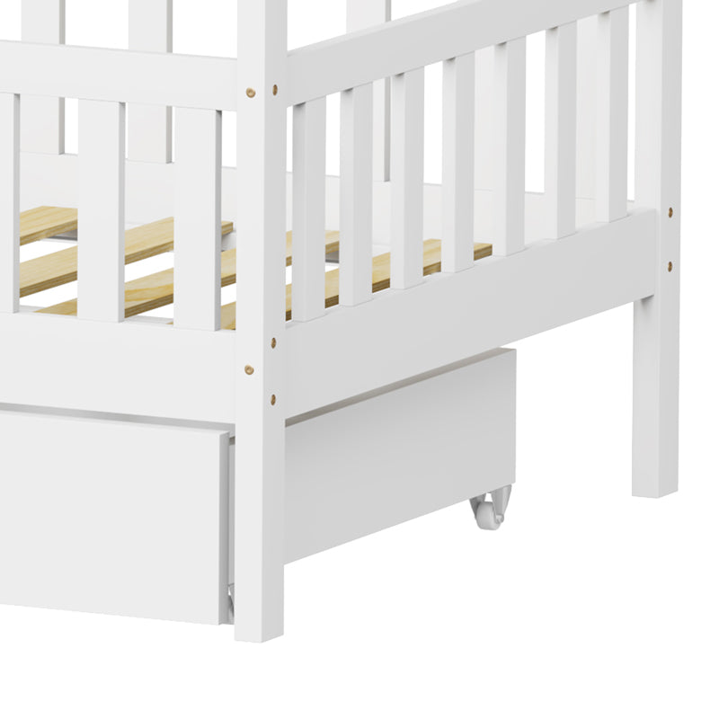 Παιδικό κρεβάτι Piccolo τ. Montessori με 2 συρτάρια pakoworld ξύλο πεύκου σε λευκή απόχρωση 90x190εκ