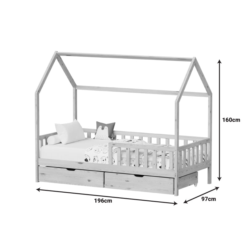 Παιδικό κρεβάτι Piccolo τ. Montessori με 2 συρτάρια pakoworld ξύλο πεύκου σε λευκή απόχρωση 90x190εκ