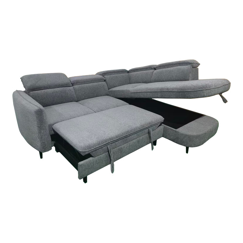 Γωνιακός καναπές κρεβάτι Napia pakoworld αριστερή γωνία με ανθρακί ύφασμα 249x210x98εκ