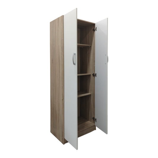 Ντουλάπα δίφυλλη Athos pakoworld σε sonoma-λευκή απόχρωση 60x42x180εκ