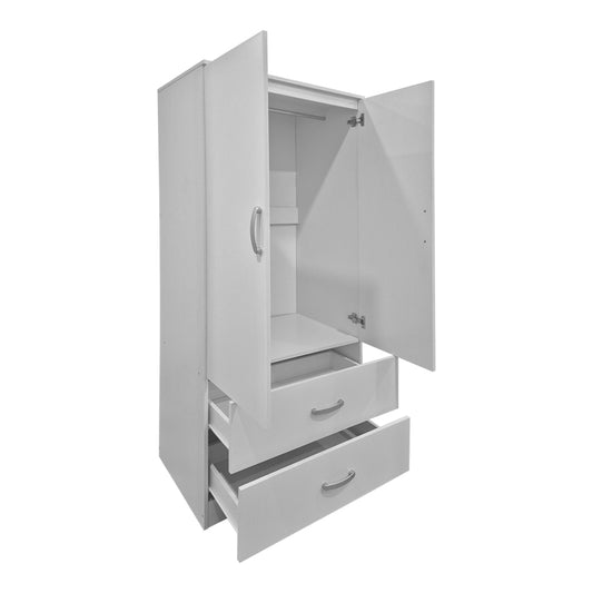 Ντουλάπα δίφυλλη με 2 συρτάρια Alvia pakoworld λευκή 80x51.5x180εκ